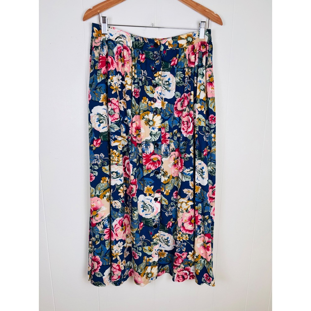 Vintage Mervyn's Partner Floral‎ Maxi Skirt Button Front Cottage-Core Large
